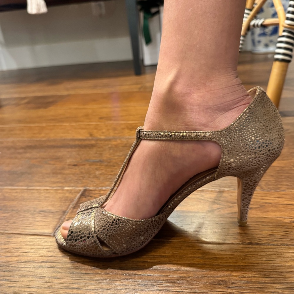 Sezane Gold T-Strap Heels